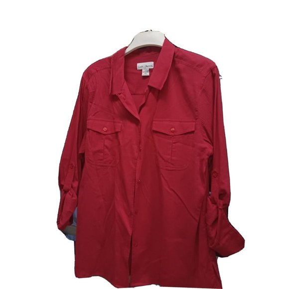 Vintage Woman's Blouse LS SZ XL Red Craft & Barrow - Picture 1 of 2